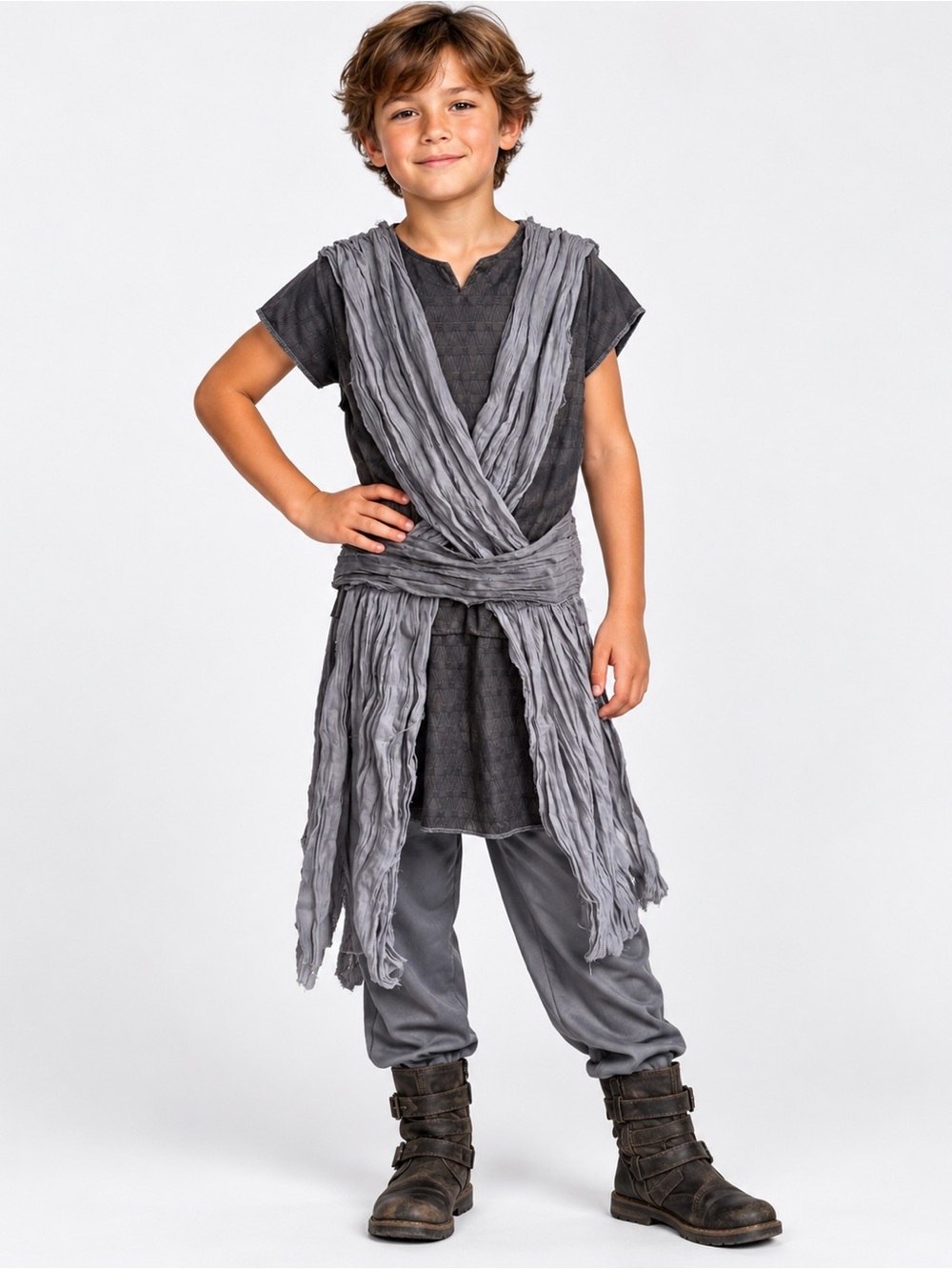 Official Star Wars Rey Child Costume Gray Wrap Tunic Halloween Cosplay Size M